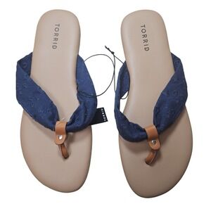 Torrid Shoes Womens‎ Size 9 Wide Navy Blue Eyelet Flip Flop Sandals Slip On New